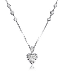 A diamond heart pendant with details along the chain