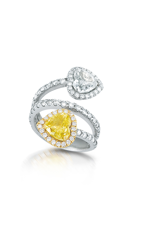 18k white gold white diamond and yellow diamond ring - 3.39ct total weight. 18k white gold white diamond and yellow diamond ring - 3.39ct total weight.