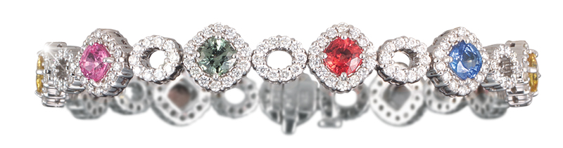 Multi Color Sapphire and Diamond Bracelet