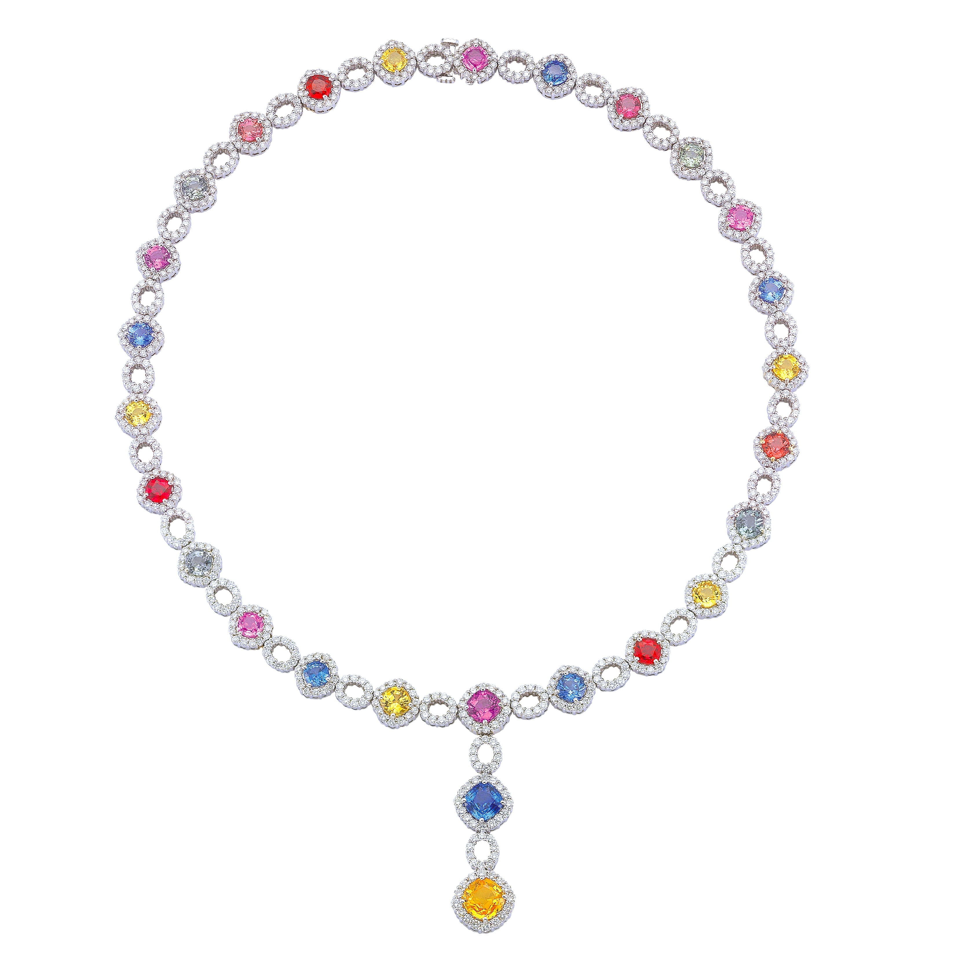 18K White Gold Multi-Color Sapphire And Diamond Necklace 18K White Gold Multi-Color Sapphire And Diamond Necklace