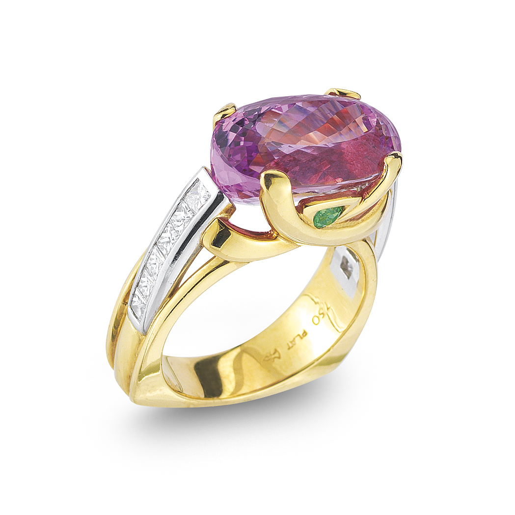 Platinum and 18K White Yellow Gold Pink Topaz Ring Platinum and 18K White Yellow Gold Pink Topaz Ring