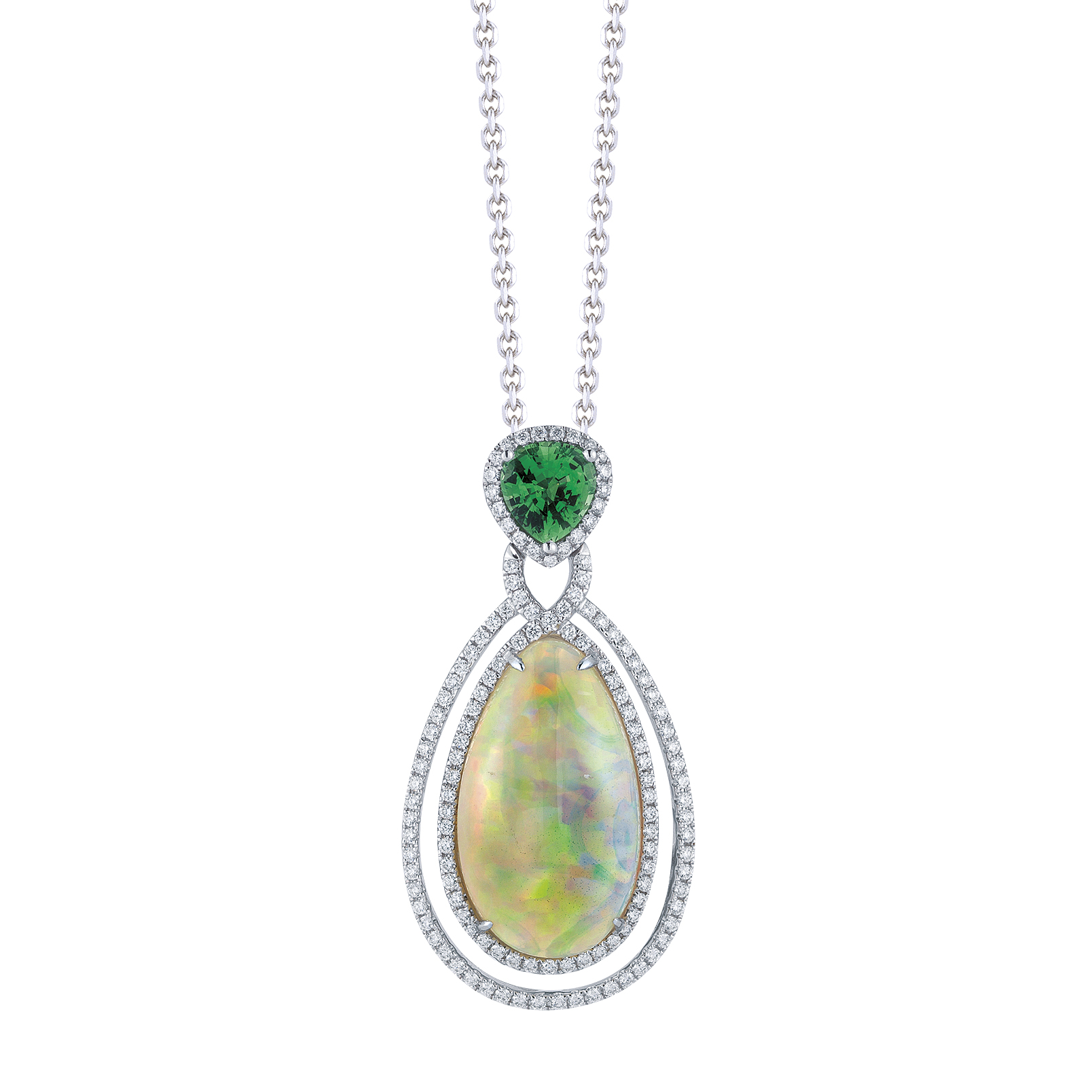 18K White Gold Opal Pendant