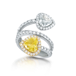 18k white gold white diamond and yellow diamond ring - 3.39ct total weight. thumbnail 1