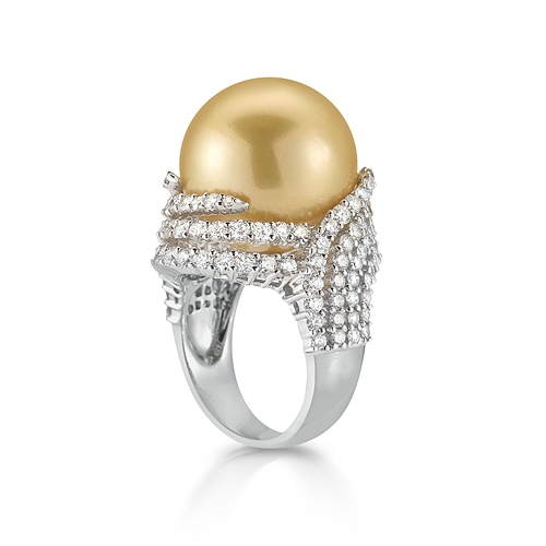 Golden South Sea Pearl and Diamond Ring