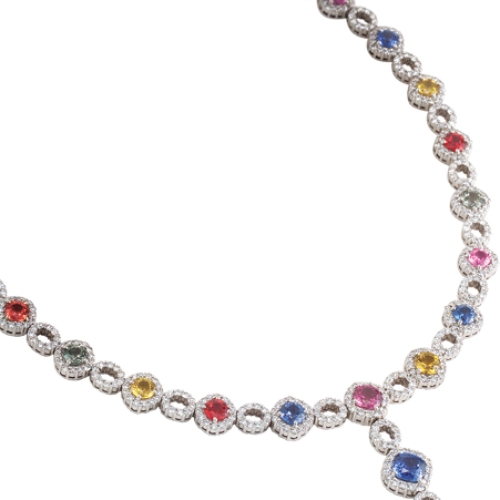 Multi Color Sapphire and Diamond Necklace