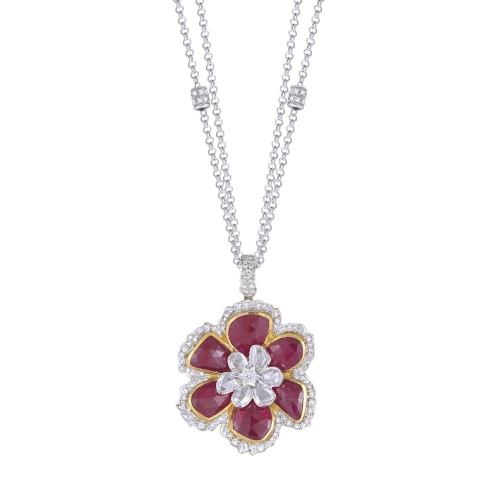 18K White/Yellow Gold Ruby and Diamond Pendant