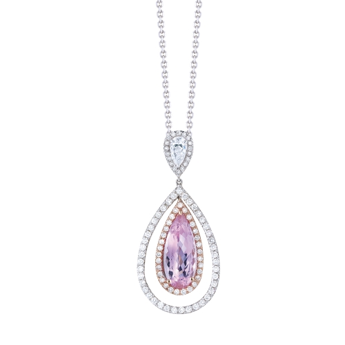 18K White Gold Pink Topaz Pendant