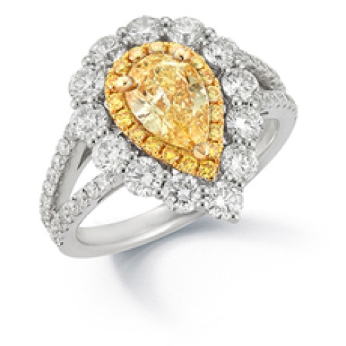 18k white gold with Yellow Pear Shape Diamond Ring -- GIA certified
