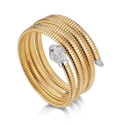 18k Yellow Gold Serpentine Bracelet with a Snaked Heard with Ruby Eyes thumbnail 1