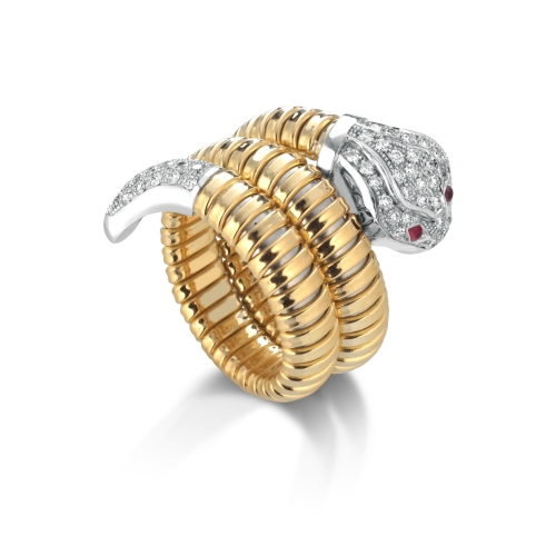 18k Yellow/White Gold Serpent with Diamonds and Rubies