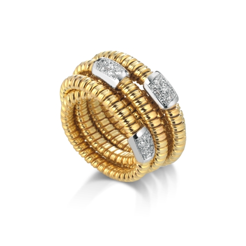 18k Yellow Gold/White Diamond Gold Wrap Ring with 3 Wraps