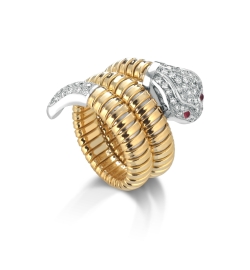 18k Yellow/White Gold Serpent with Diamonds and Rubies
