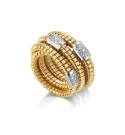 18k Yellow Gold/White Diamond Gold Wrap Ring with 3 Wraps