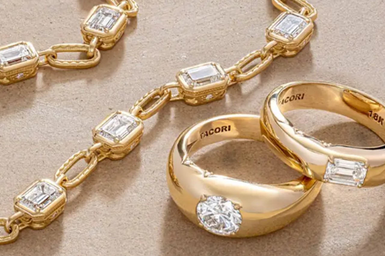 A gold and diamond necklace and two gold and diamond fashion rings by Tacori A gold and diamond necklace and two gold and diamond fashion rings by Tacori