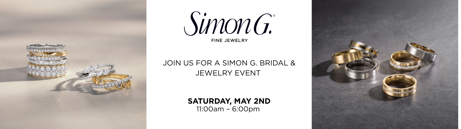 Merry Richards Bridal Event banner featuring engagement rings and wedding bands